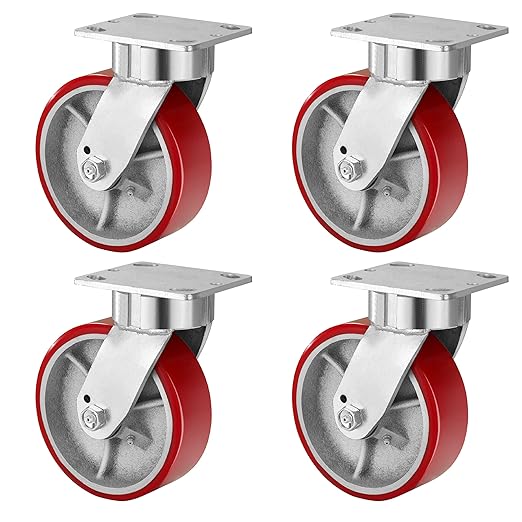 Polyurethane on Cast Iron Kingpinless Casters Red 6x2,8x2
